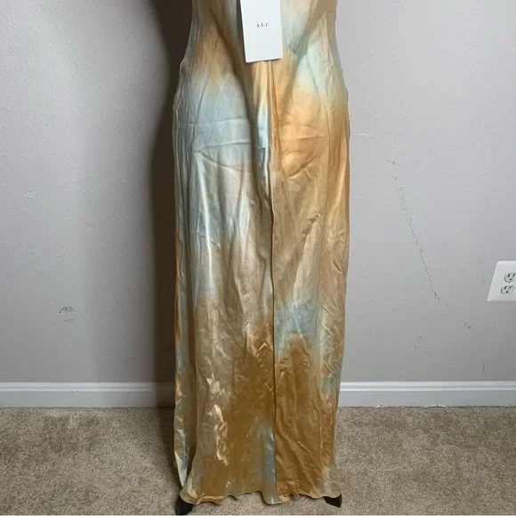 A.L.C Amana Blue Tan Satin Maxi Dress - Picture 13 of 15